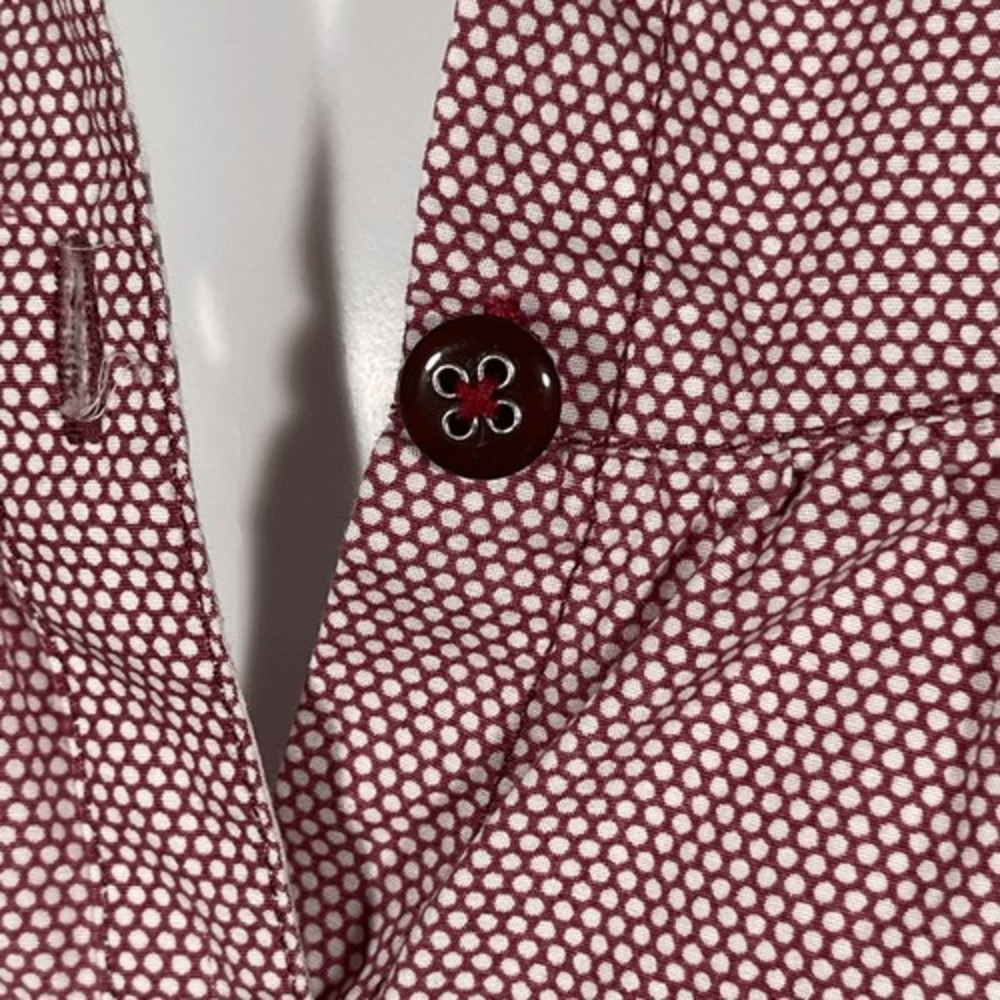 Trovata Polka Dot Dress Burgundy Button Front Cinched Waist Cotton Casual M - Picture 3 of 11